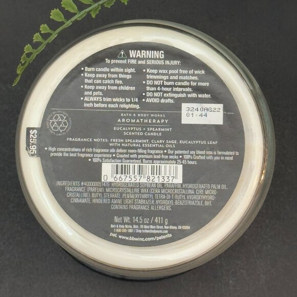 BBW Stress Relief Eucalyptus Spearmint Bath & Body Works 3 Wick Candle - Picture 10 of 10